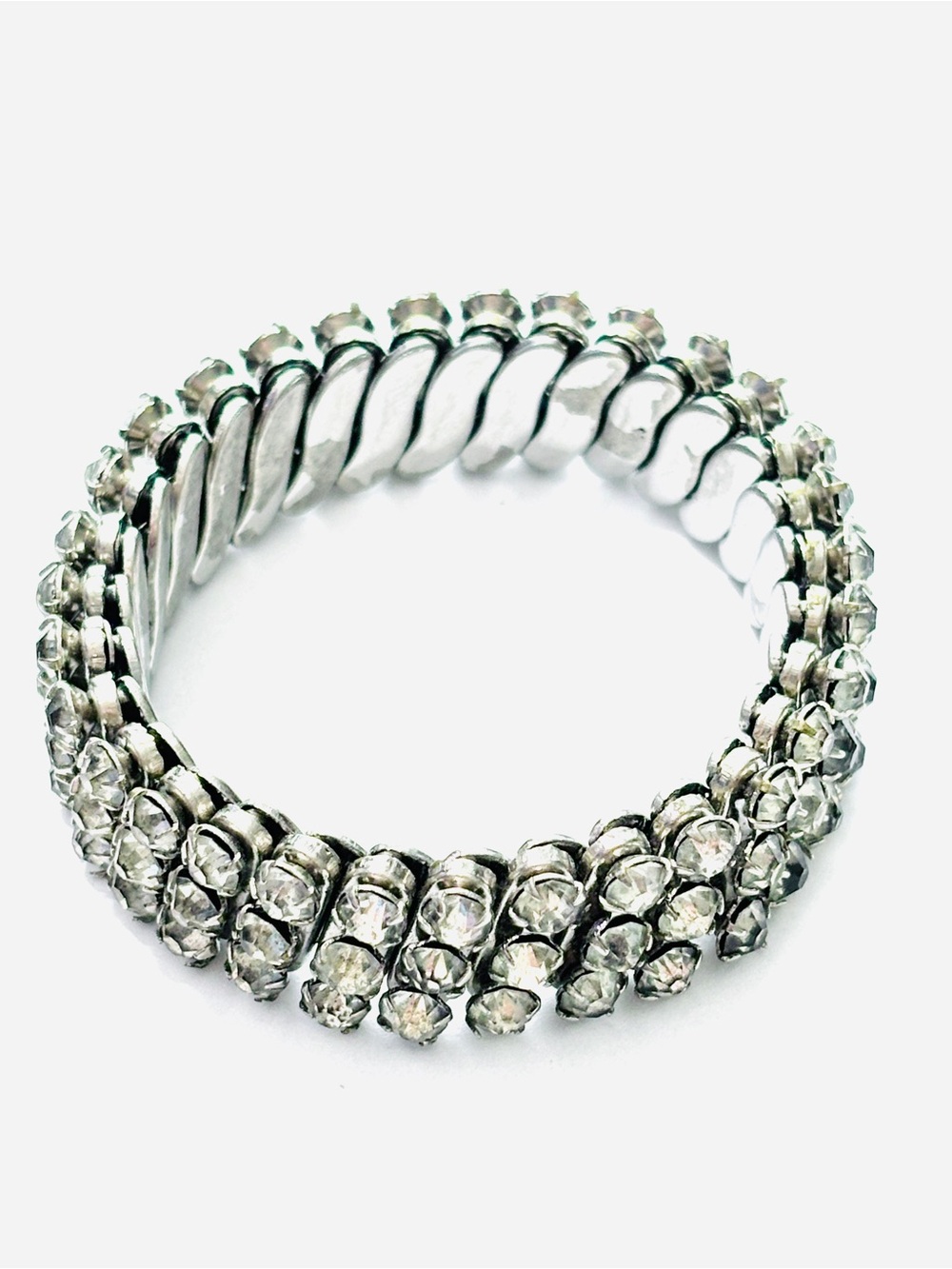 Vintage Mid Century Rhinestone Expansion Stretch Bracelet Stainless Steel Back